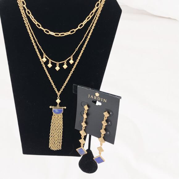 JARDIN Gold Blue Sodalite Stone Dangle Drop Post Earrings ~ NEW - Picture 3 of 7